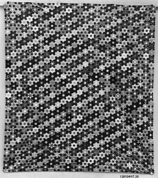 Quilt, Hexagon or mosaic pattern, Anne Record (born 1832), Silk and silk velvet, American