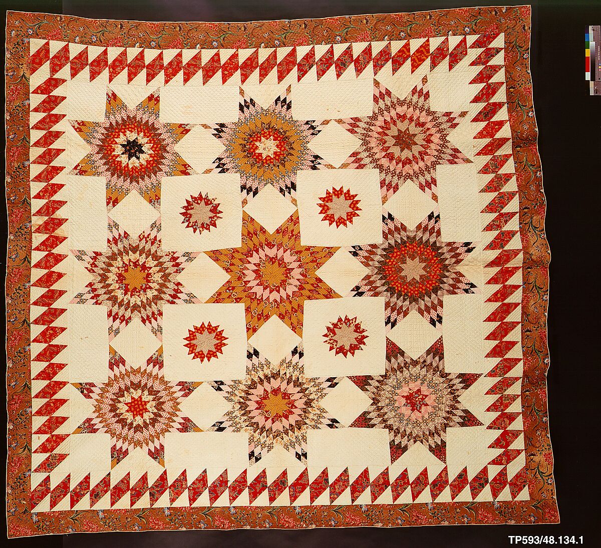 Quilt, Star of Bethlehem pattern variation, Cotton, American