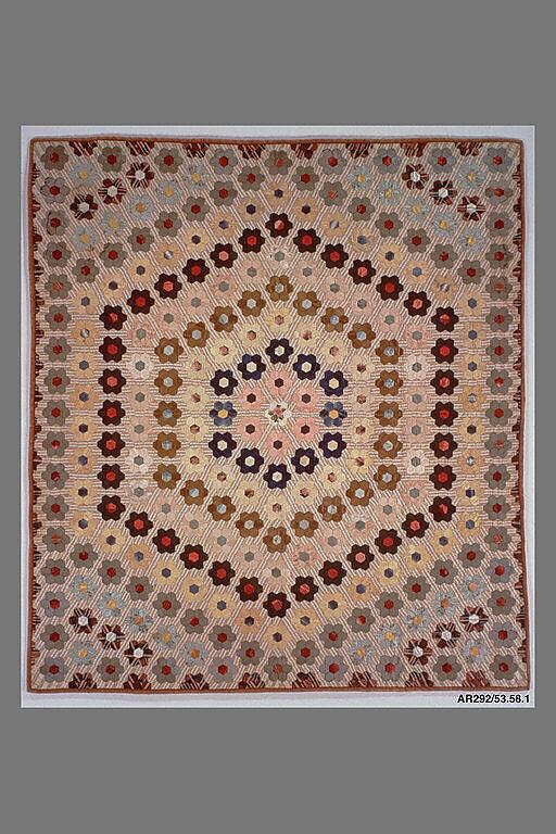 Quilt (or decorative throw). Hexagon or Mosaic pattern, Possibly Caroline Brooks Gould, Silk, American
