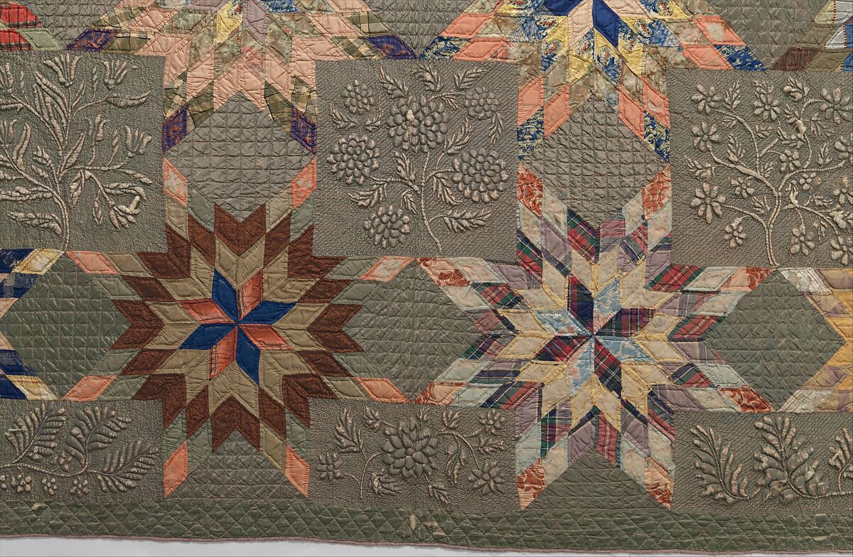 Quilt, Star of Bethlehem pattern variation, Ellen Morton Littlejohn (1826–1899), Silk and cotton, American