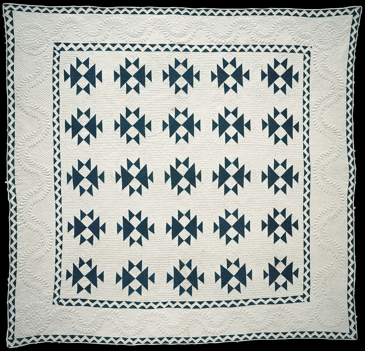 Quilt, Double X pattern, R. M.  American, Cotton, American