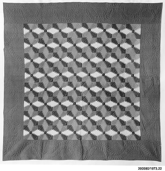 Quilt, Log Cabin pattern, Pineapple or Windmill, Cotton, American