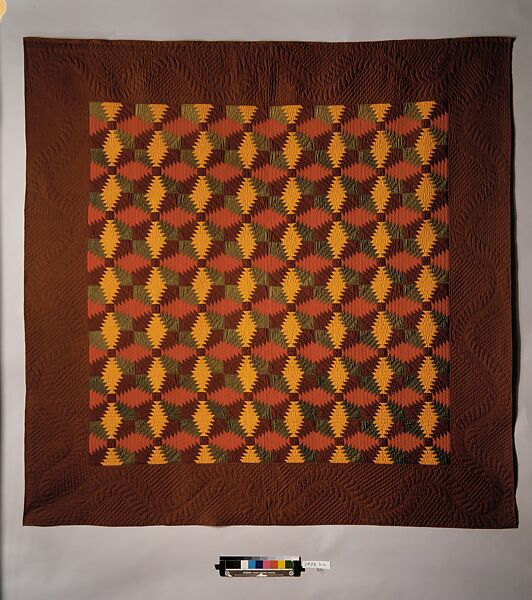 Quilt, Log Cabin pattern, Pineapple or Windmill, Cotton, American