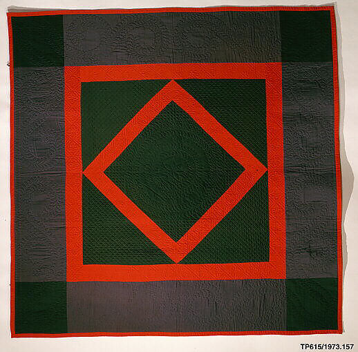 Quilt, Diamond in the Square pattern, Amish maker, Wool and cotton, American