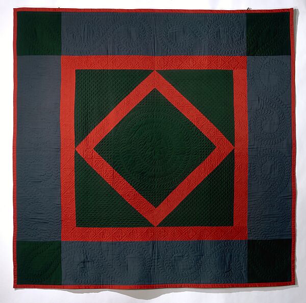 Quilt, Diamond in the Square pattern, Amish maker, Wool and cotton, American