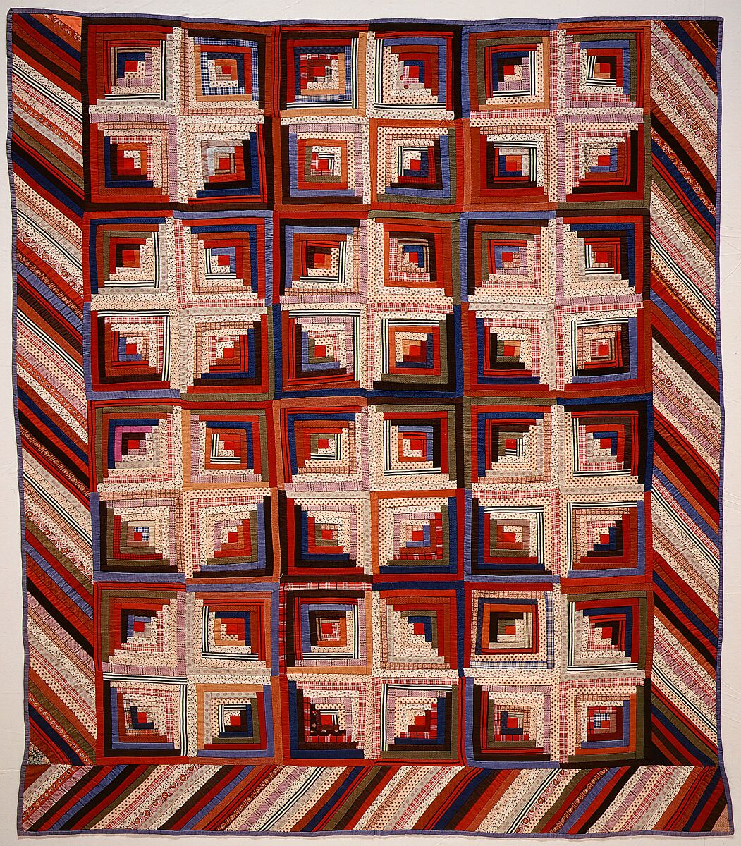 Quilt, Log Cabin pattern, Light and Dark variation, Wool and cotton, American