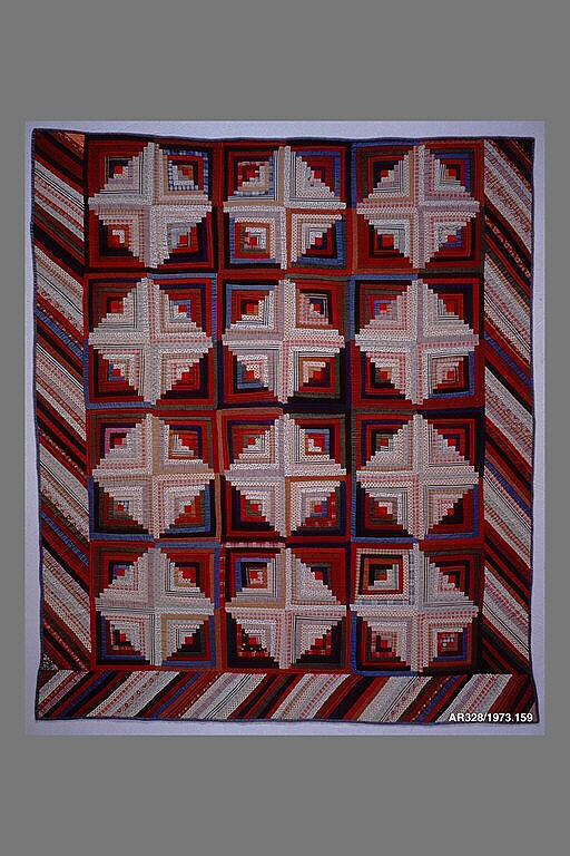 Quilt, Log Cabin pattern, Light and Dark variation, Wool and cotton, American