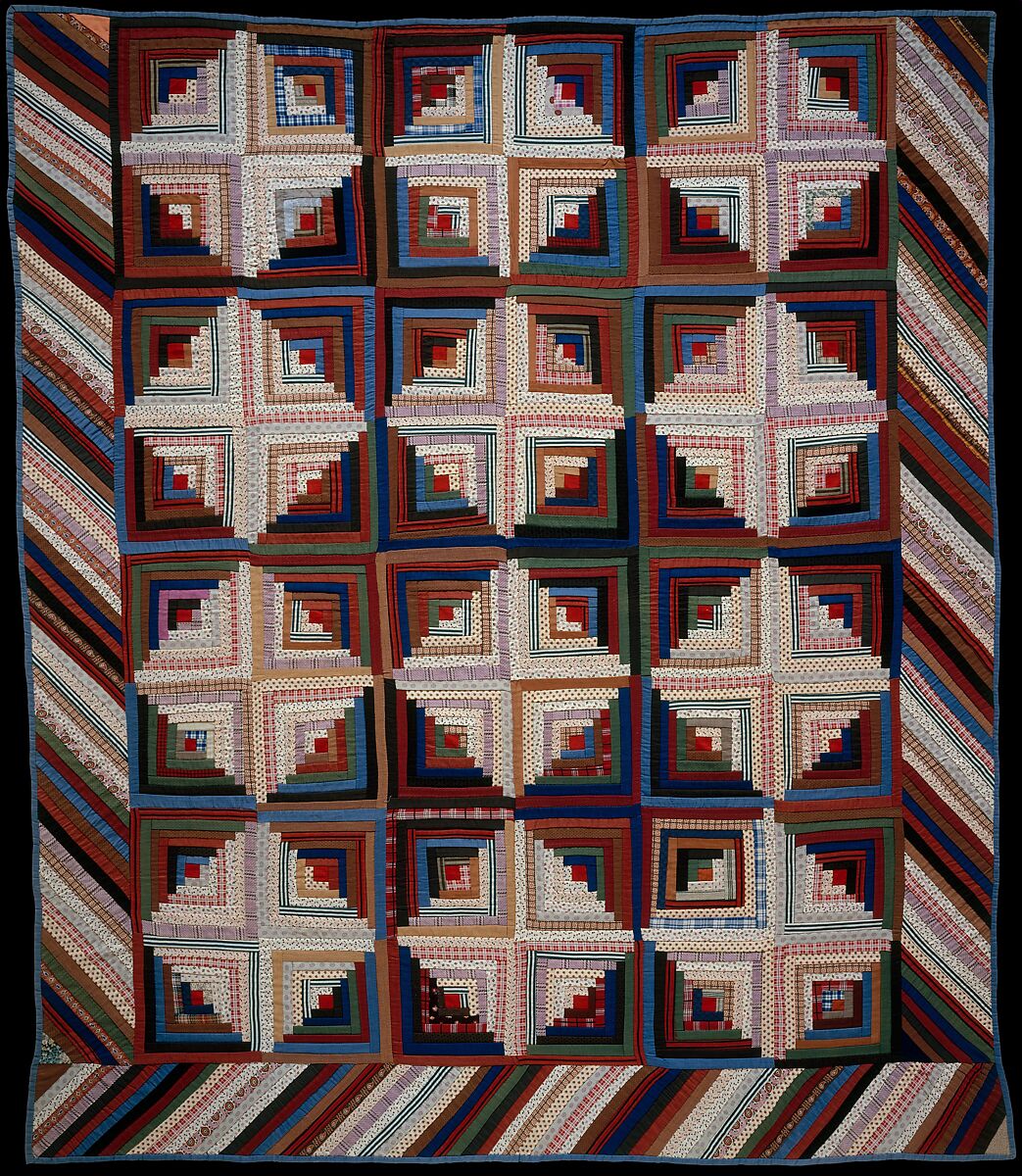 Quilt, Log Cabin pattern, Light and Dark variation, Wool and cotton, American 