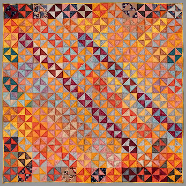 Quilt, Broken Dishes pattern, Silk and cotton, American