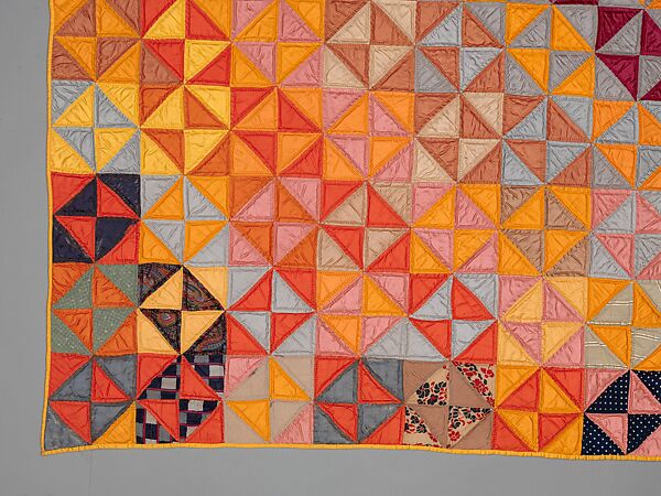 Quilt, Broken Dishes pattern, Silk and cotton, American