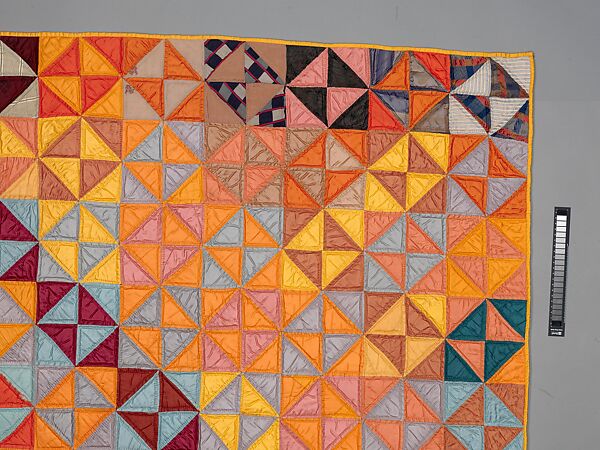 Quilt, Broken Dishes pattern, Silk and cotton, American