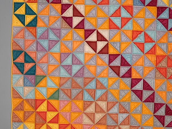 Quilt, Broken Dishes pattern, Silk and cotton, American