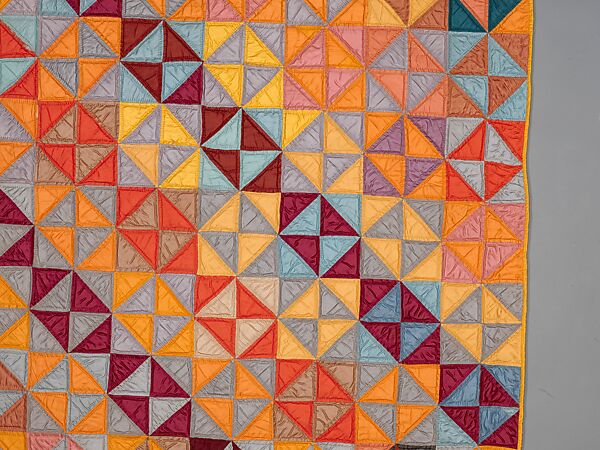 Quilt, Broken Dishes pattern, Silk and cotton, American