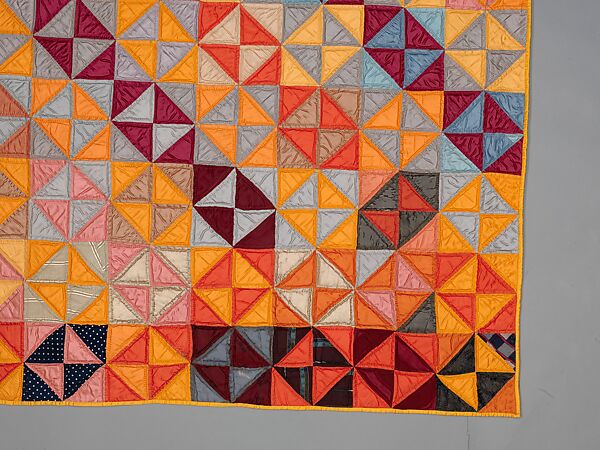 Quilt, Broken Dishes pattern, Silk and cotton, American