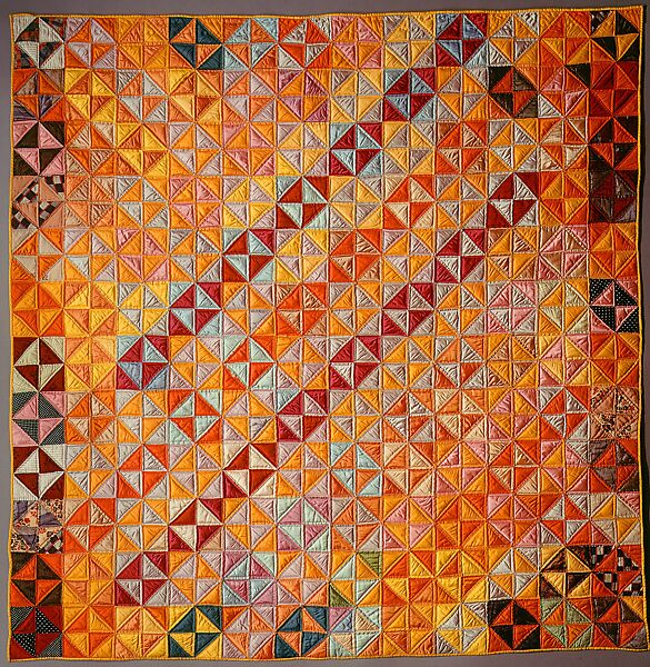 Quilt, Broken Dishes pattern, Silk and cotton, American