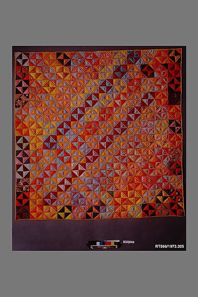 Quilt, Broken Dishes pattern, Silk and cotton, American