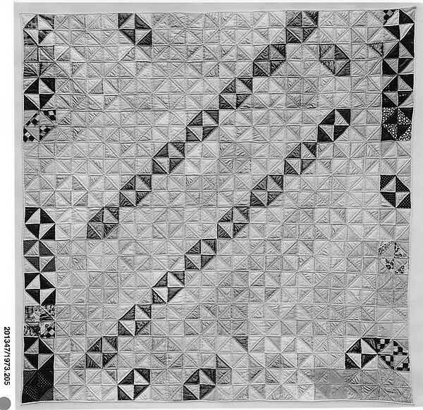 Quilt, Broken Dishes pattern, Silk and cotton, American