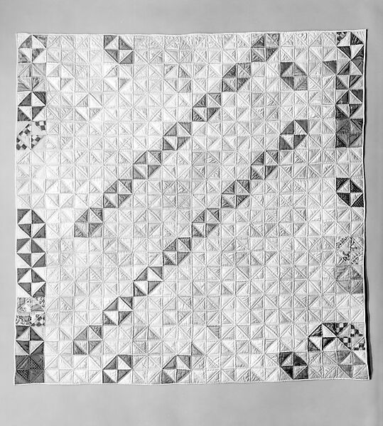 Quilt, Broken Dishes pattern, Silk and cotton, American