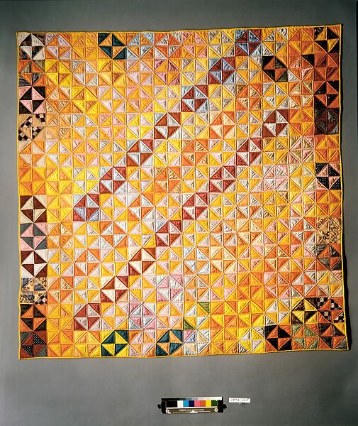 Quilt, Broken Dishes pattern, Silk and cotton, American