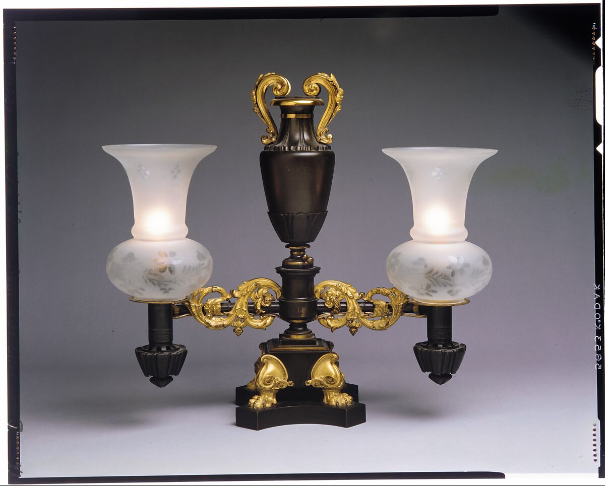 Argand Lamp, Attributed to Messenger Company, Bronze, gilt brass 