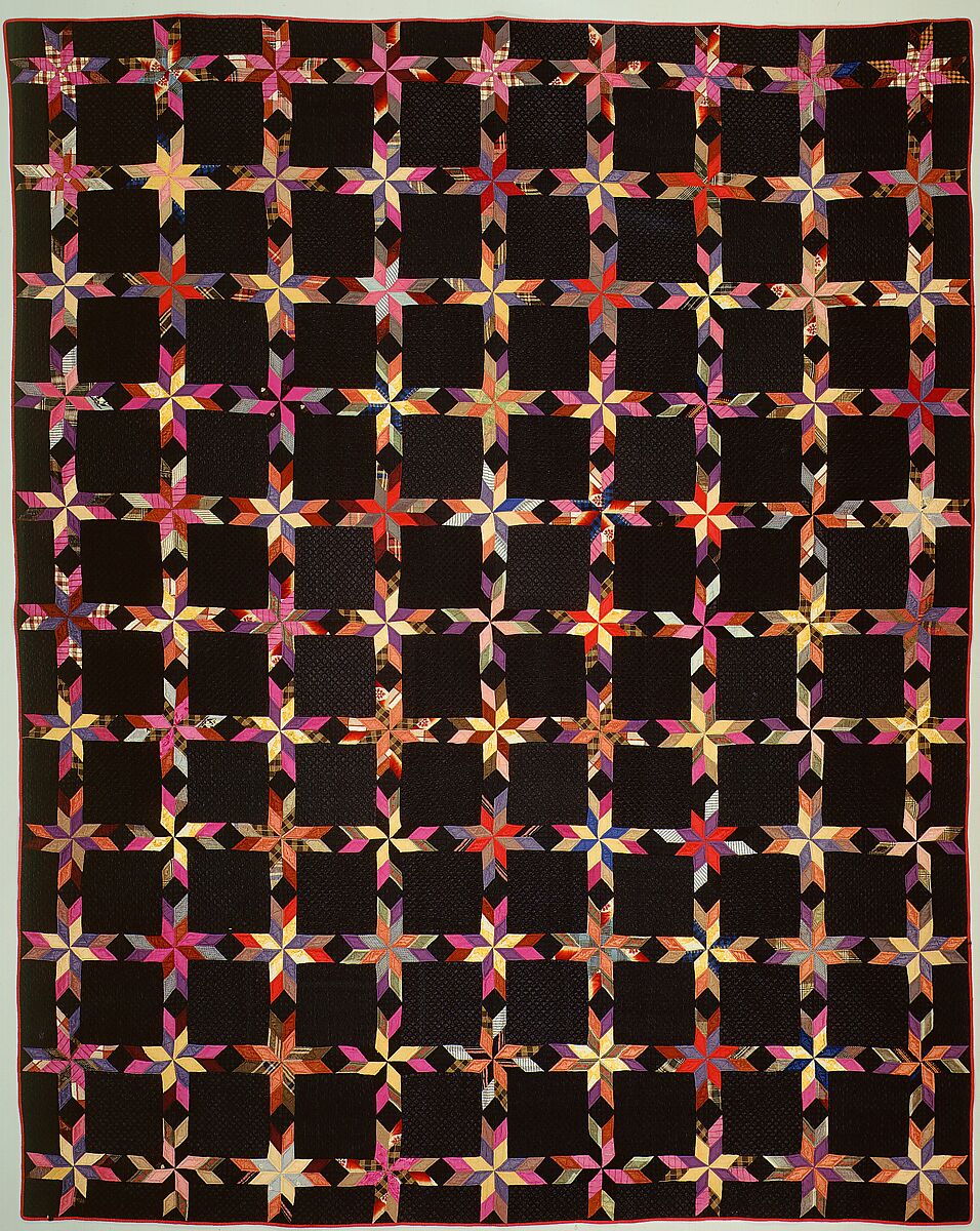 Quilt, Star of Lemoyne pattern variation, Silk and cotton, American