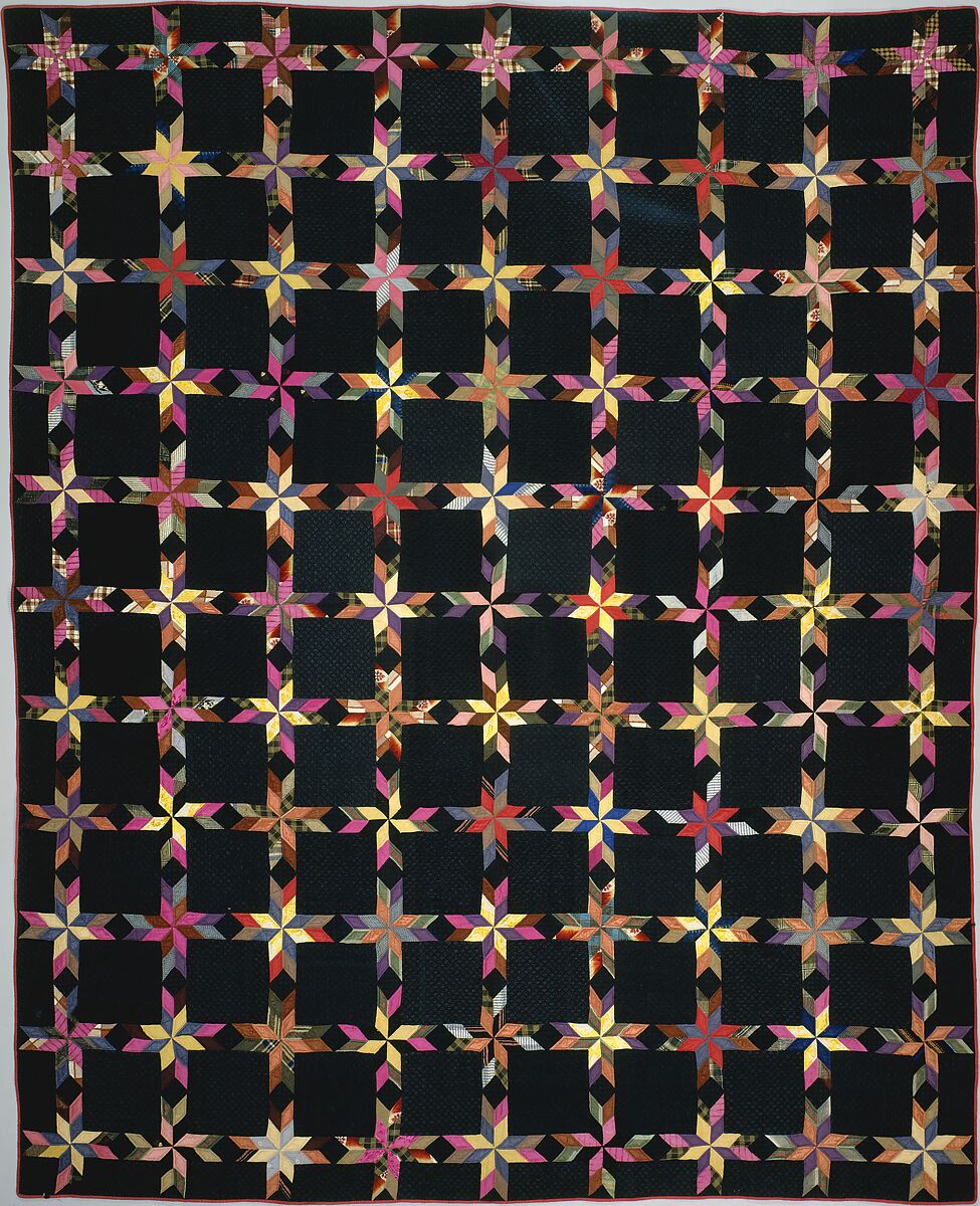 Quilt, Star of Lemoyne pattern variation, Silk and cotton, American 