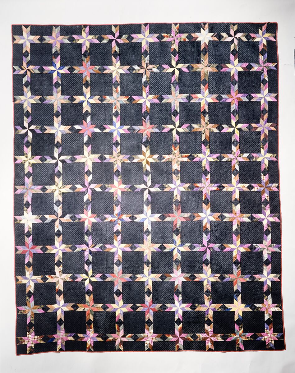 Quilt, Star of Lemoyne pattern variation, Silk and cotton, American
