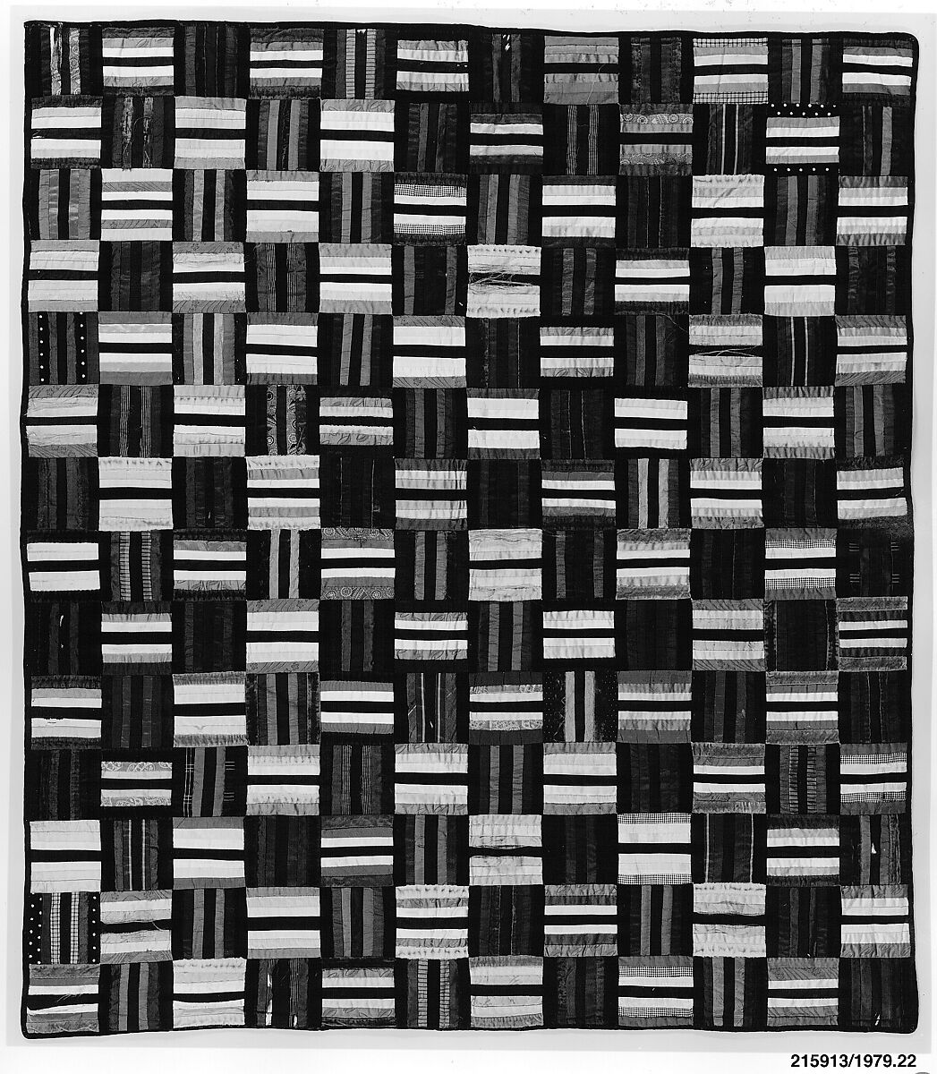 Quilt (or decorative throw), Roman Stripes pattern, Julia Perry Brigham (1830?–1871), Silk, silk velvet, and cotton, American