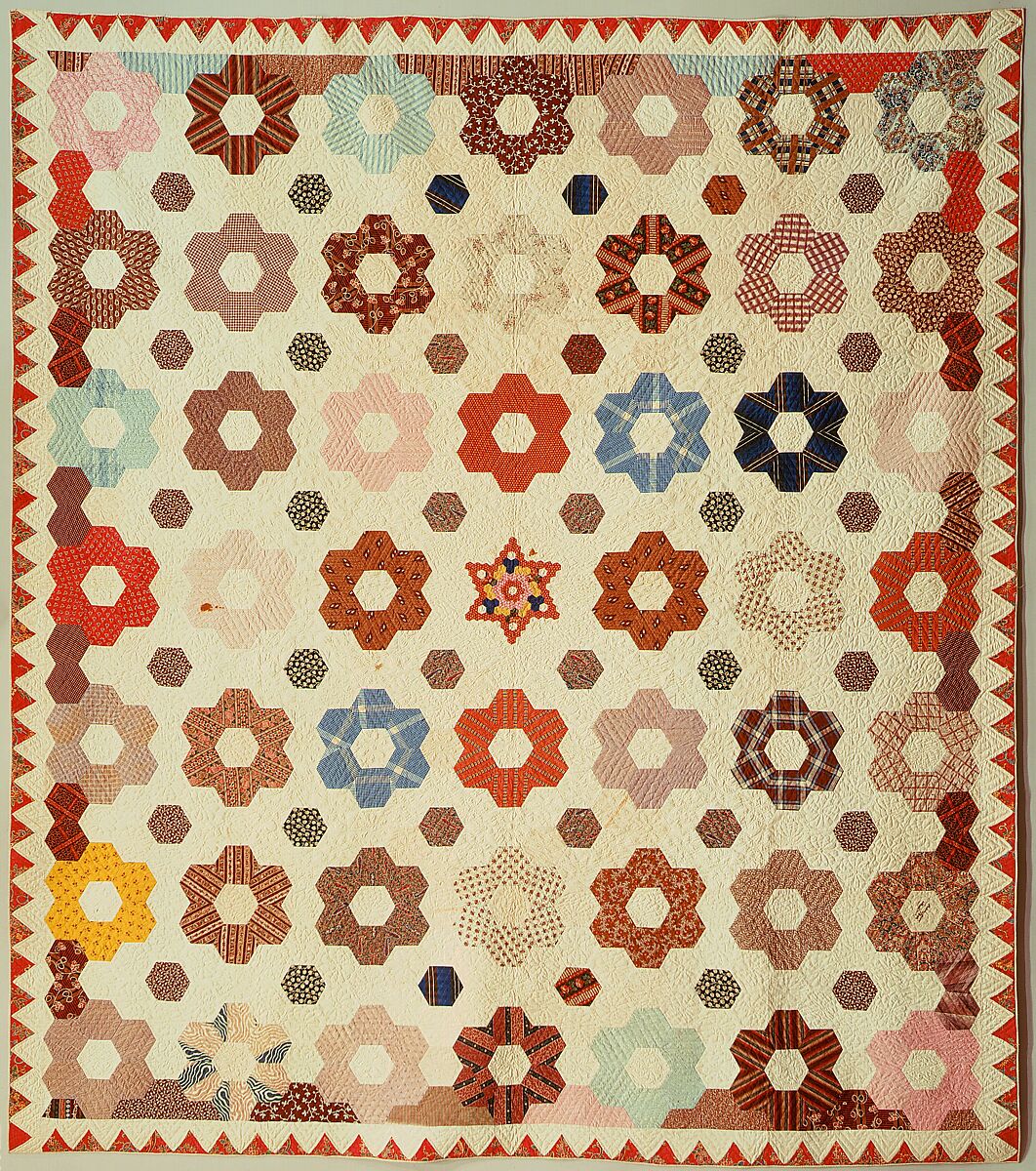 Quilt, Hexagon or Honeycomb pattern, Rebecca Davis, Cotton, American