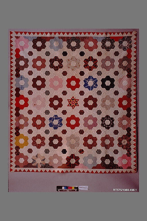 Quilt, Hexagon or Honeycomb pattern, Rebecca Davis, Cotton, American