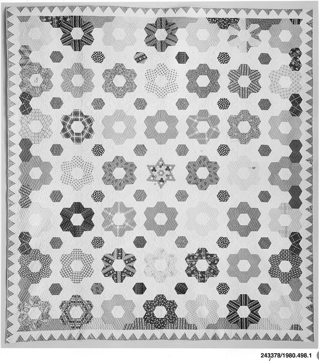Quilt, Hexagon or Honeycomb pattern, Rebecca Davis, Cotton, American