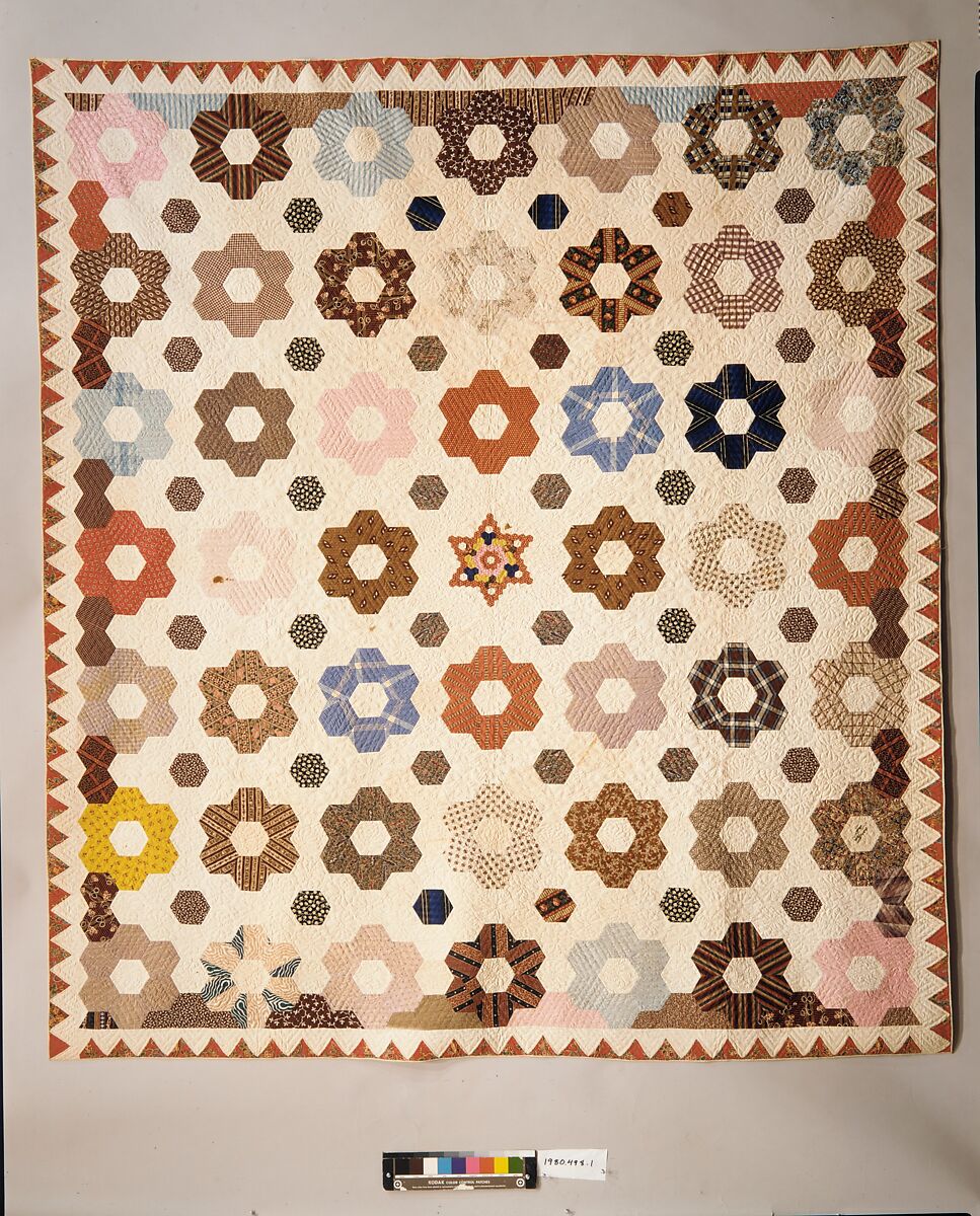 Quilt, Hexagon or Honeycomb pattern, Rebecca Davis, Cotton, American