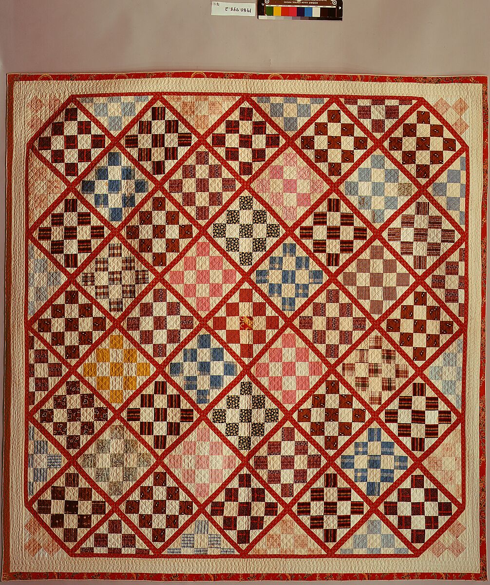 Quilt, Nine Patch pattern variation, Rebecca Davis, Cotton, American