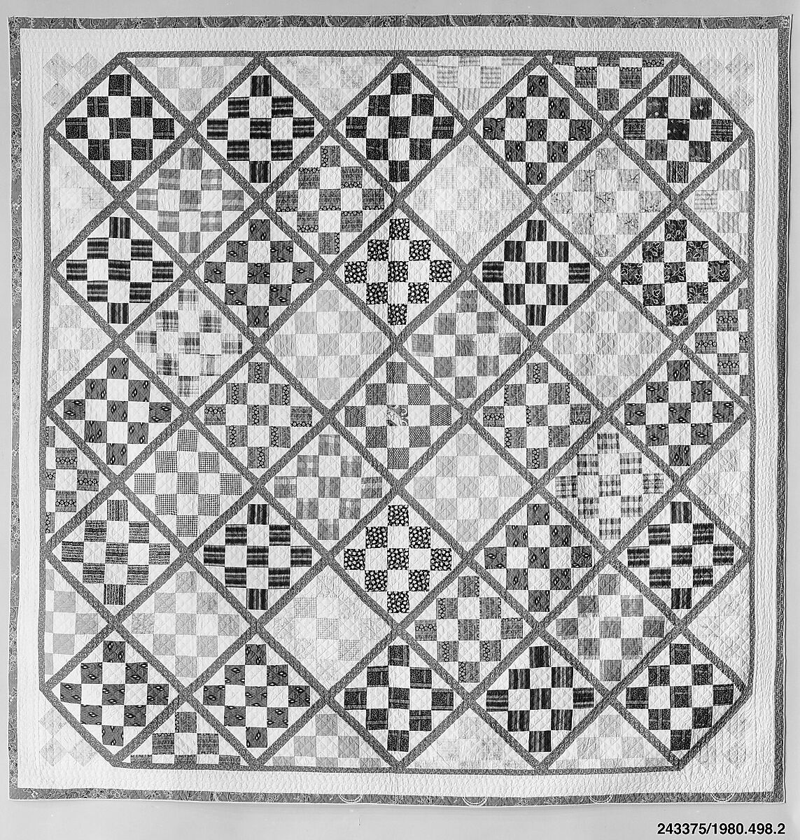 Quilt, Nine Patch pattern variation, Rebecca Davis, Cotton, American