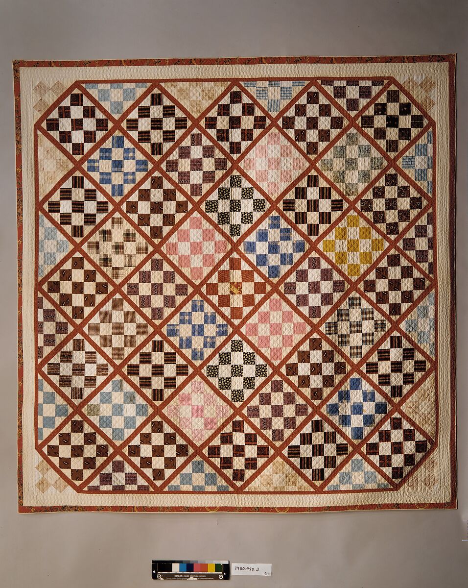 Quilt, Nine Patch pattern variation, Rebecca Davis, Cotton, American