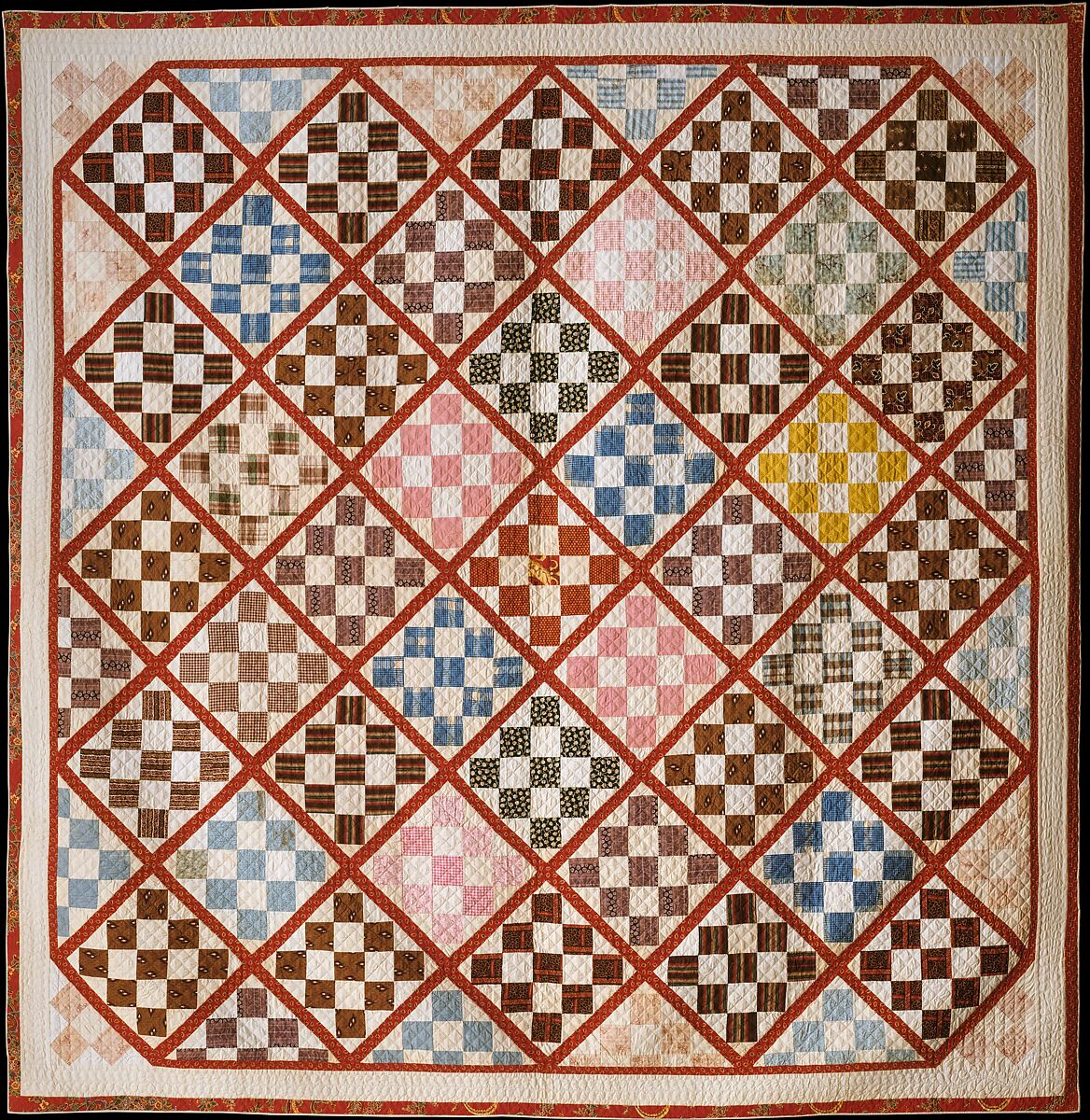 Quilt, Nine Patch pattern variation, Rebecca Davis  American, Cotton, American