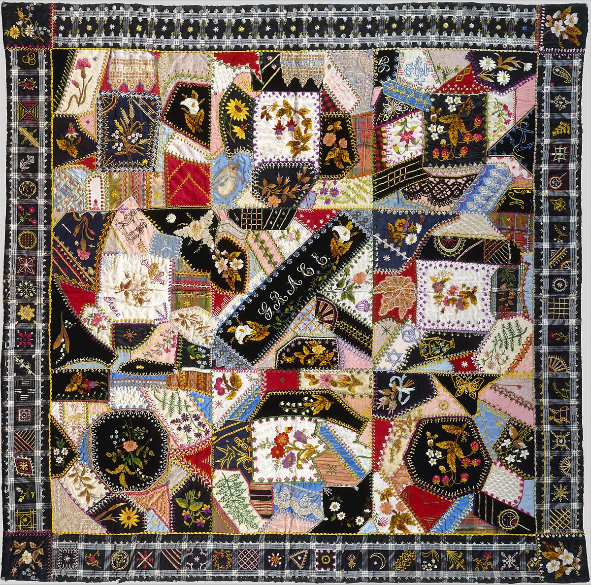 Quilt (or decorative throw), Crazy pattern, Tamar Horton Harris North  American, Silk, silk velvet, cotton, and cotton lace, American