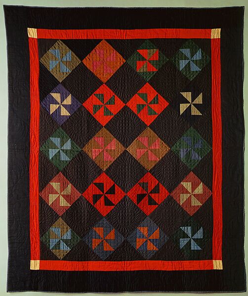 Quilt, Pinwheel or Fly pattern, Amish maker, Wool and cotton, American