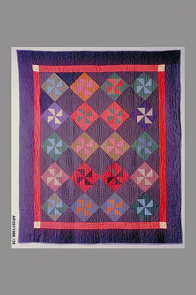 Quilt, Pinwheel or Fly pattern, Amish maker, Wool and cotton, American