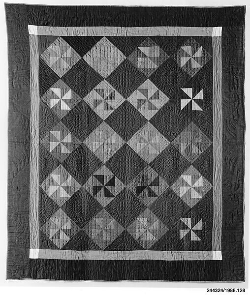 Quilt, Pinwheel or Fly pattern, Amish maker, Wool and cotton, American