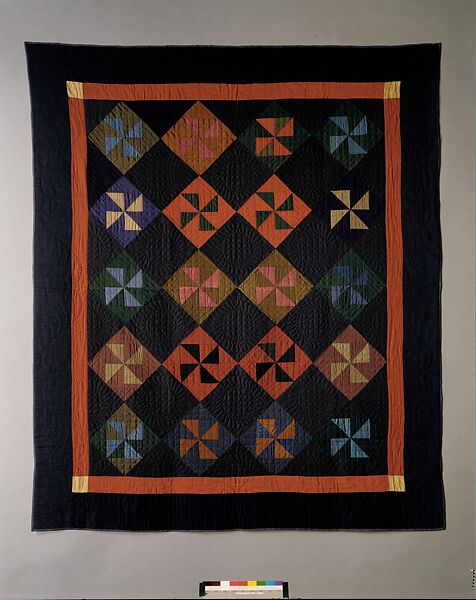 Quilt, Pinwheel or Fly pattern, Amish maker, Wool and cotton, American