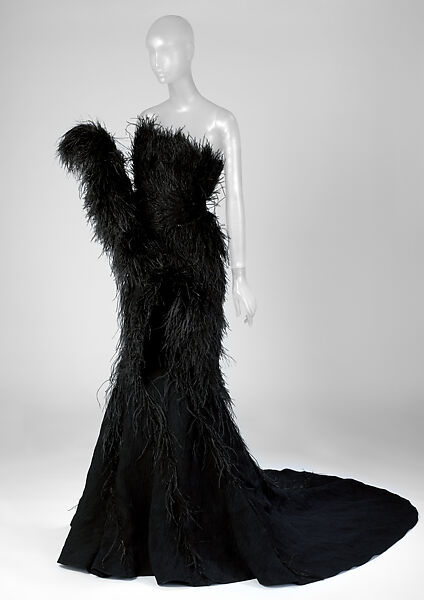 Dress, Nina Ricci (French, founded 1932), silk, feathers, linen, French