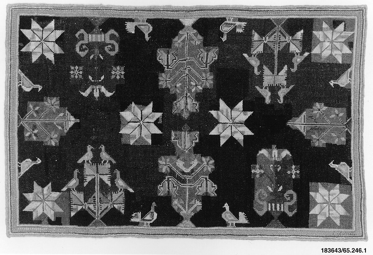 Embroidered Rug, Wool, embroidered in cross-stitch, American