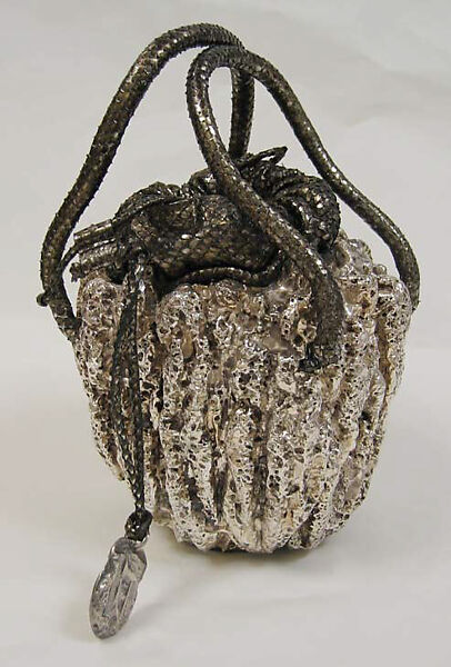 Bag, Michele Oka Doner (American, born Miami Beach, Florida, 1945), sterling silver, leather, synthetic, American 