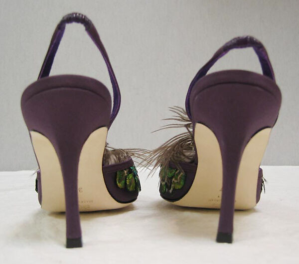 Shoes, Manolo Blahnik (British, born Spain, 1942), (a, b) silk, feathers, British