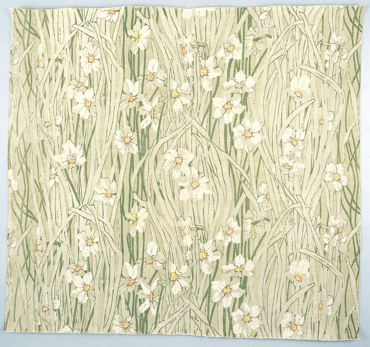 Poet's-narcissus textile, Associated Artists (1883–1907), Linen, woven and printed, American