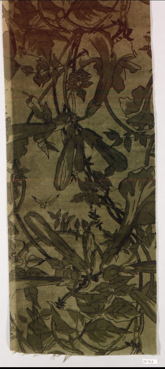 Trumpet-vine textile, Associated Artists (1883–1907), Woven cotton velveteen, block-printed, American 