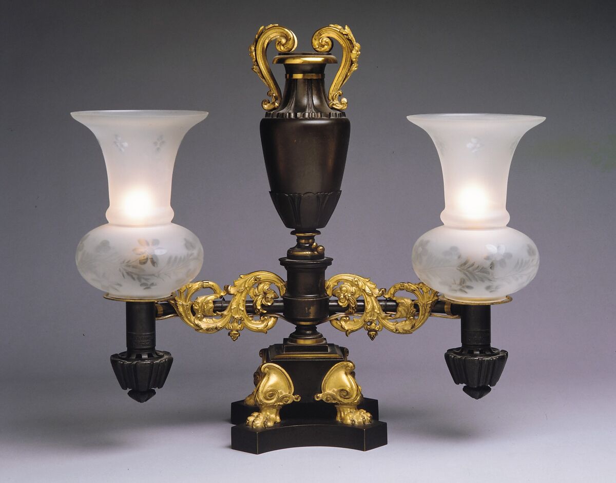 Argand Lamp, Attributed to Messenger Company, Gilt bronze 