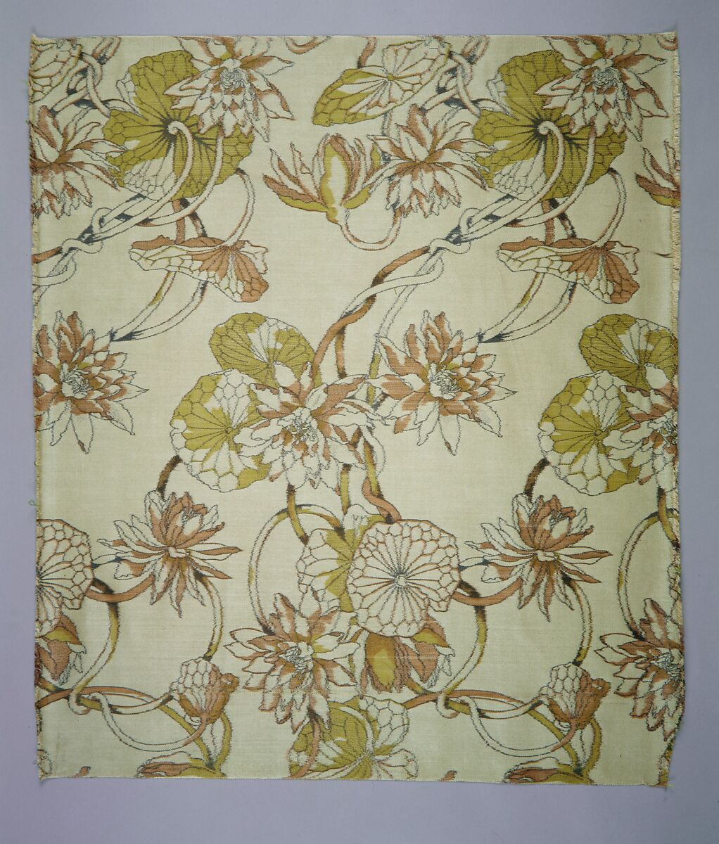 Water-lily textile, Associated Artists (1883–1907), Silk, woven and printed, American