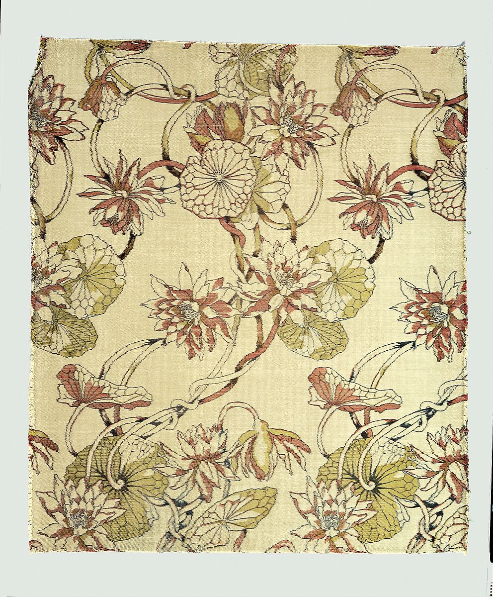 Water-lily textile, Associated Artists (1883–1907), Silk, woven and printed, American